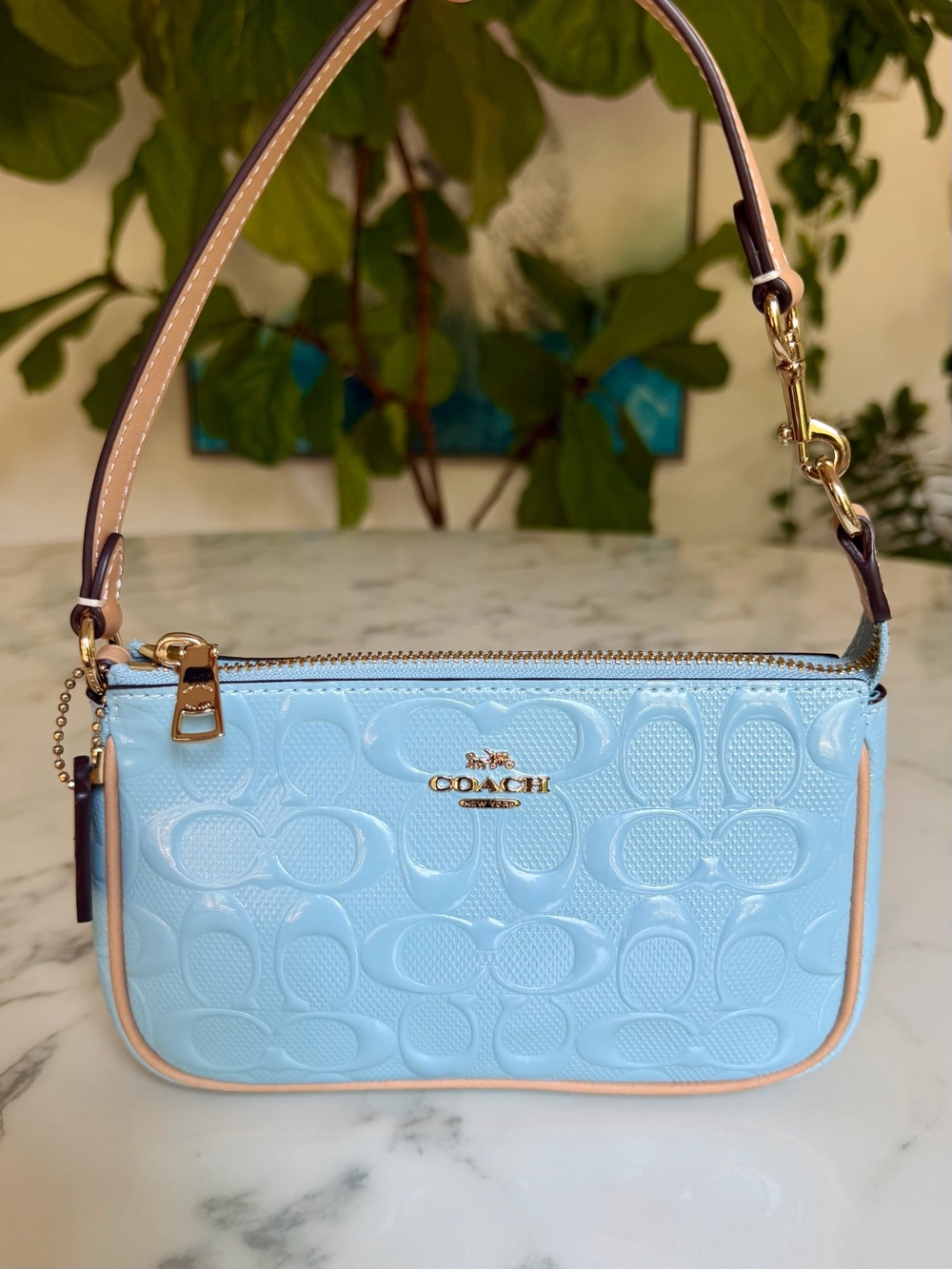 Coach Nolita 19 In Signature Leather With Charms Gold Light Blue CEM98